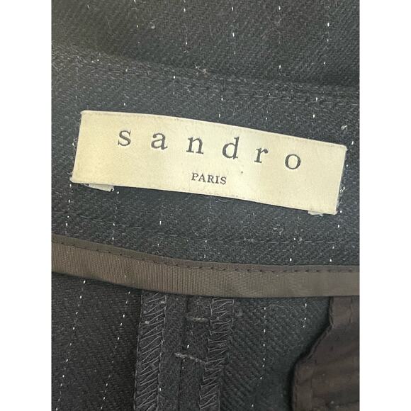 Women's Sandro Navy w Silver Metallic Stripped Threads Pants Size 40/ US 8 - Picture 2 of 11